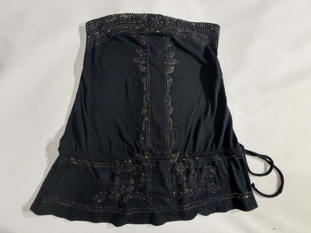 Black Sequined Beaded Halter Tube Top Womens Size Small
